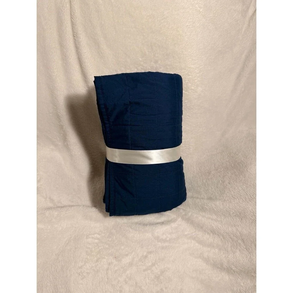Pillowfort Full/Queen Kids Quilt Navy Blue Box Stitch Microfiber OEKO-TEX